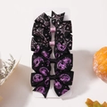 Halloween kids hair bow clips set with pink spiderweb and purple pumpkin metallic prints - Black Pink Web Purple Pumpkin Combo (4F)
