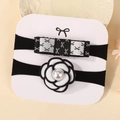 Set di fasce per neonati con fiore di camelia bianco con perla e fiocco nero - Fiocco Nero Bianco e Camelia Bianca