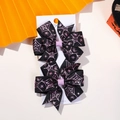 Halloween black ribbon hair bows with pink glitter spider web prints on display card - Black Pink Web Style (2A-1)