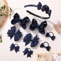 Set di 9 accessori per capelli blu navy per bambine con cerchietto e fermagli a fiocco - Blu navy