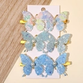 Set di 6 fermagli per capelli a farfalla glitterati con perle viola, verdi e blu bimba - Set Fermagli Farfalla / Viola Ciano Blu (6M)