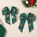 Dunkelgrüne Weihnachts-Haarklammer mit goldenen Rentier- und Schneeflockenmustern - Dunkelgrün Ripsband Gold Rentier (2A-6)