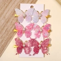 Set di mollette a farfalla glitterate con perle nei toni blu e rosa per bambine - Set Fermagli Farfalla / Blu Rosa Rosa Scuro (6P)