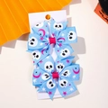 Blue Halloween hair clip set with skull and moon prints for kids spooky party costumes - Blue Skull Moon Style (2A-6)