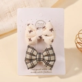 Lot de barrettes fait main avec nœuds à imprimé papillon beige et motif écossais classique - Style Imprimé Nœud Brun Et Plaid Vintage (5217-2F)