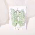 Glittery light green butterfly hair clips for girls set of two on display card - Light Green Duo (2A-25)