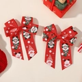 Christmas hair clips set with red ribbon bows featuring festive gnome and snowflake patterns - Red Grosgrain Gnome (2A-9)