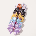 Set of 5 colorful Halloween hair bows for kids with spooky pumpkin and ghost prints - Multicolor Mixed Combo (5B)