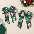 Set of two Christmas gnomes green ribbon hair bows for girls with long tails - Dark Green Grosgrain Gnome (2A-10)