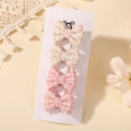 Lot de 4 barrettes nœuds faites main avec motifs floraux et carreaux pour enfants - Combo Floral Élégant Et Plaid Rose Blanc (5217-4C)