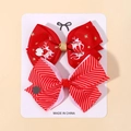 Lot de deux pinces à cheveux de Noël rouges avec motifs de renne et rayures sur carte - Style Vague Renne Rouge (2C)