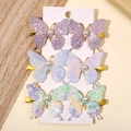 Set of 6 colorful glittery butterfly hair clips with pearl details on a display card - Butterfly Hair Clip Set / Purple Blue Green (6S)