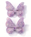 Sparkly purple glitter butterfly hair clips with 3D layered design for kids and girls - 3D Purple Duo (2A-12)