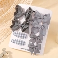 Lot détaillé de 8 barrettes à nœuds et à carreaux gris sur carte de présentation blanche - Ensemble de 8 pièces / Gris