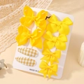 Lot de 8 barrettes à cheveux jaunes avec nœuds texturés et motifs à carreaux pour bébé - Ensemble de 8 pièces / Série Jaune