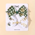 Lot de barrettes de Noël avec nœuds à carreaux verts et motifs Merry Christmas - Style Flocon de Neige Carrelé Vert Blanc (2E)
