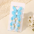 Set of 4 blue tulle butterfly hair clips with shiny rhinestones on display card - 4C (Light Blue Vein/Blue Spotted)