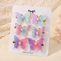Set of six glitter butterfly hair clips with pearls on a decorative display card - Butterfly Hair Clip Set / Set of 6 / Pink Blue Purple Gradient (6U)