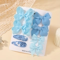 8-piece set of blue waffle textured and floral bows hair clips for baby girls - 8-piece Set / Blue Series