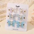 Set of 6 glitter butterfly hair clips with pearls for girls in pink and blue shades - Butterfly Hair Clip Set / Set of 6 / Pink Silver Blue Sky Blue (6V)
