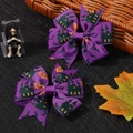 Fiocchi per capelli viola per Halloween con castelli neri e zucche per bimbe - Stile Castello Zucca Viola (2A-3)