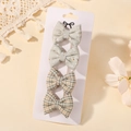Lot de 4 barrettes à cheveux pour enfants motifs floraux et carreaux vert clair - Combo Floral Vert Clair Et Plaid Jaune Vert (5217-4G)