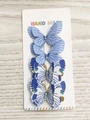 Set of 4 handmade butterfly hair clips in light blue patterns with tiny rhinestones - 4E (Light Blue Stripe/Deep Blue Green Spot)