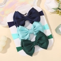 Ensemble de 3 bandeaux à nœuds en satin pour bébés en bleu marine, sarcelle et vert foncé - Combo Marine Bleu Menthe Vert Foncé (3D)