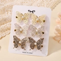 6-piece glittery butterfly hair clips for girls with pearls in pink and gold shades - Butterfly Hair Clip Set / Set of 6 / Light Pink Dark Gold (6W)