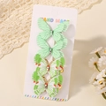 Set of four green butterfly hair clips with tulle and rhinestones on handmade card - 4F (Light Green Vein/Green Red Pattern)
