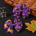 Set di fermagli per capelli di Halloween per bambini con fiocchi viola e streghe - Stile Strega Luna Piena Viola (2A-5)