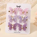 Set of 6 glitter butterfly hair clips with pearls in pink and purple colors - Butterfly Hair Clip Set / Set of 6 / Pink Purple Dark Purple (6X)