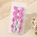 Set mit 4 handgefertigten Schmetterling-Haarspangen mit rosa Tüll und kleinen Strasssteinen - 4G (Rosa/Weiße Rosa Violette Kante)