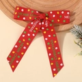 Fiocco per capelli natalizio in nastro rosso con scritta Merry Christmas e pois colorati - Stile a Pois Multicolore su Base Rossa (4764-1)