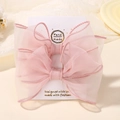 Douce pince à cheveux rose en organza avec double nœud sur carte d'affichage - Nœud Double Couche / Rose clair (2A-16)