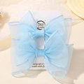 Lot de deux barrettes nœuds en organza bleu ciel pour enfants sur carte - Nœud Double Couche / Bleu ciel (2A-17)
