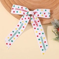 Fiocco per capelli di Natale a pois con testo Merry Christmas su nastro bianco - Stile a Pois Multicolore su Base Bianca (4764-2)