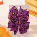 Halloween kids purple hair bow clips with witch and pumpkin patterns on display card - Purple Witch Castle Pumpkin Style (2D)