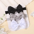 Lot de bandeaux bébé avec nœuds noir gris et blanc en nylon élastique et satin doux - Combo Noir Gris Blanc (3E)