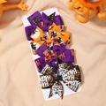 Set of 4 Halloween themed bow hair clips with pumpkin and witch designs on white card - Orange Purple Black Halloween 4-Piece Set (4B)