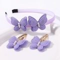 Set de accesorios para el pelo de mariposa púrpura bordada con perlas y diadema niña - Morado