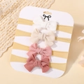Set di 4 fasce per capelli neonata con fiocco a righe in bianco, beige e tonalità rosa - Bianco Beige Rosa Rosa Scuro (4D)