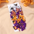 Halloween grosgrain ribbon bow clip set featuring bats, witches and pumpkins - Purple Orange Black White Halloween 4-Piece Set (4C)