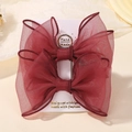 Lot de deux barrettes à cheveux faites main avec nœuds en organza bordeaux - Nœud Double Couche / Rouge Vin (2A-33)
