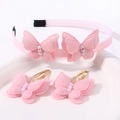Conjunto de diadema y pinzas de mariposa rosa bordada con elegantes perlas blancas - Rosa