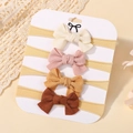Set di 4 fasce per capelli neonata con fiocco a coste in bianco, rosa, giallo e marrone - Crema Rosa Giallo Marrone (4E)