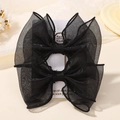 Paire de barrettes à nœuds en tulle noir pour filles présentées sur une carte faite main - Nœud Double Couche / Noir (2A-4)
