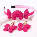 Set de diadema y pinzas infantiles con mariposas de purpurina rosa y perlas blancas - Rosa Rojo