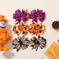 Set of 6 Halloween hair clips with witch and pumpkin prints on grosgrain ribbons - Purple Orange Black Witch Printed 6-Piece Set (6B)