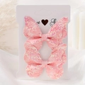 Fermagli per capelli a fiocco rosa glitterato per bambini con finitura sfumata - 2a-5 (2 Pezzi In Una Bustina Di Cartone Opp)